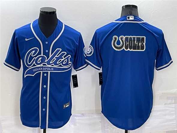 Mens Indianapolis Colts Blue Team Big Logo With Patch Cool Base Stitched Baseball Jersey